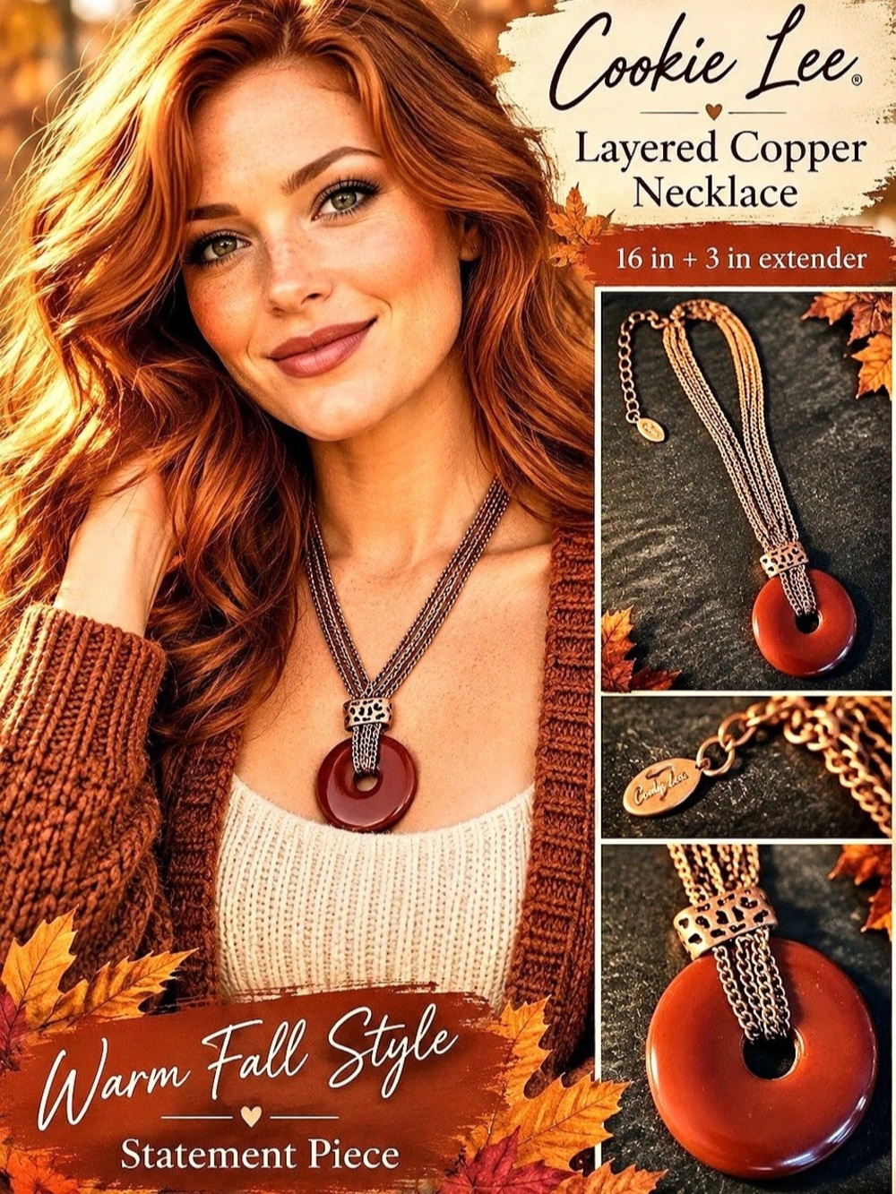 Cookie Lee Layered Copper Necklace Brown Gently Worn | Like New